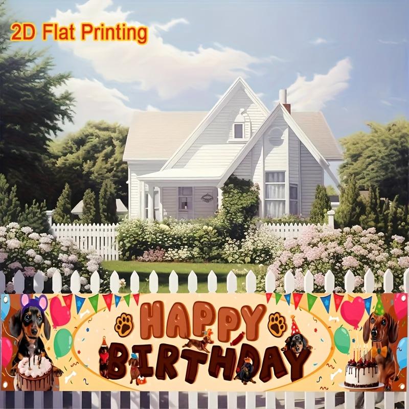Happy Birthday Dachshund Dog Banner, Dog Motif Design, Polyester Outdoor Indoor Celebration Decoration