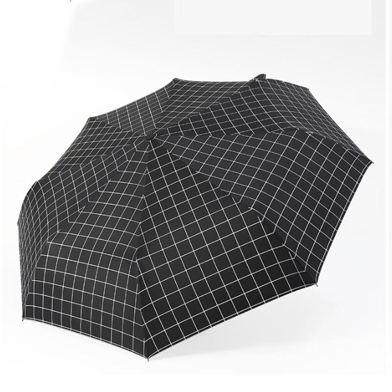 Nanqiao Black Plaid Three-Fold Sun & Rain Umbrella