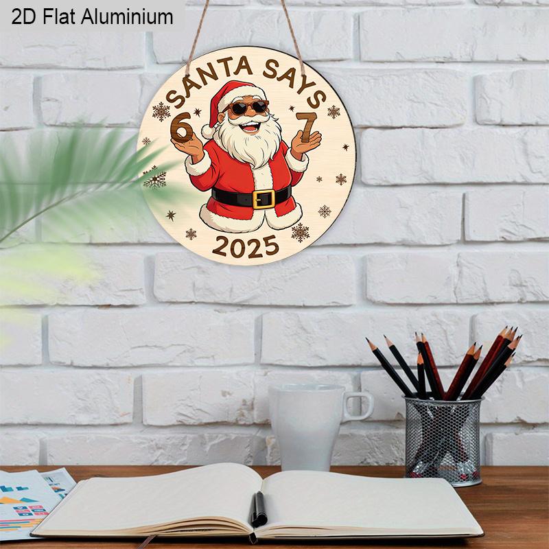 2D Flat Aluminium Christmas Sign with 67 Gestures Santa Claus Pattern - Navidad Decorative Sign & Plaque - Ideal for Front Door, Desktop, Wall