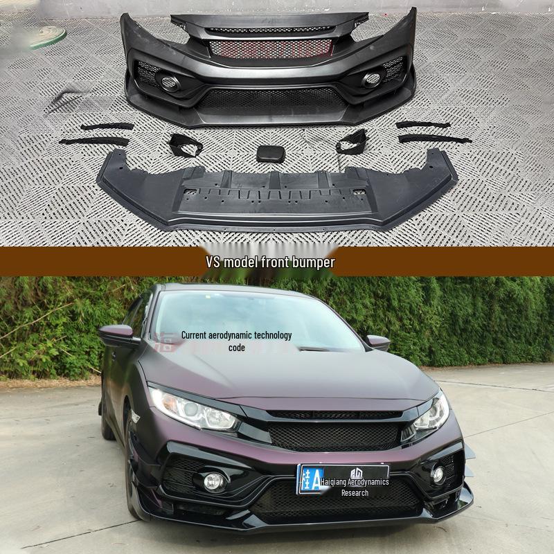 15-21 Civic FK8 Tenth Gen VS Style Full Body Kit: Front Bumper Lip, Side Skirts, Corner Caps