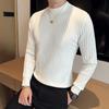 Solid Color Men's Striped Knit Sweater British Style Slim Fit Half Turtleneck Men's Casual Sweaters All Match Long Sleeve Pullovers Man