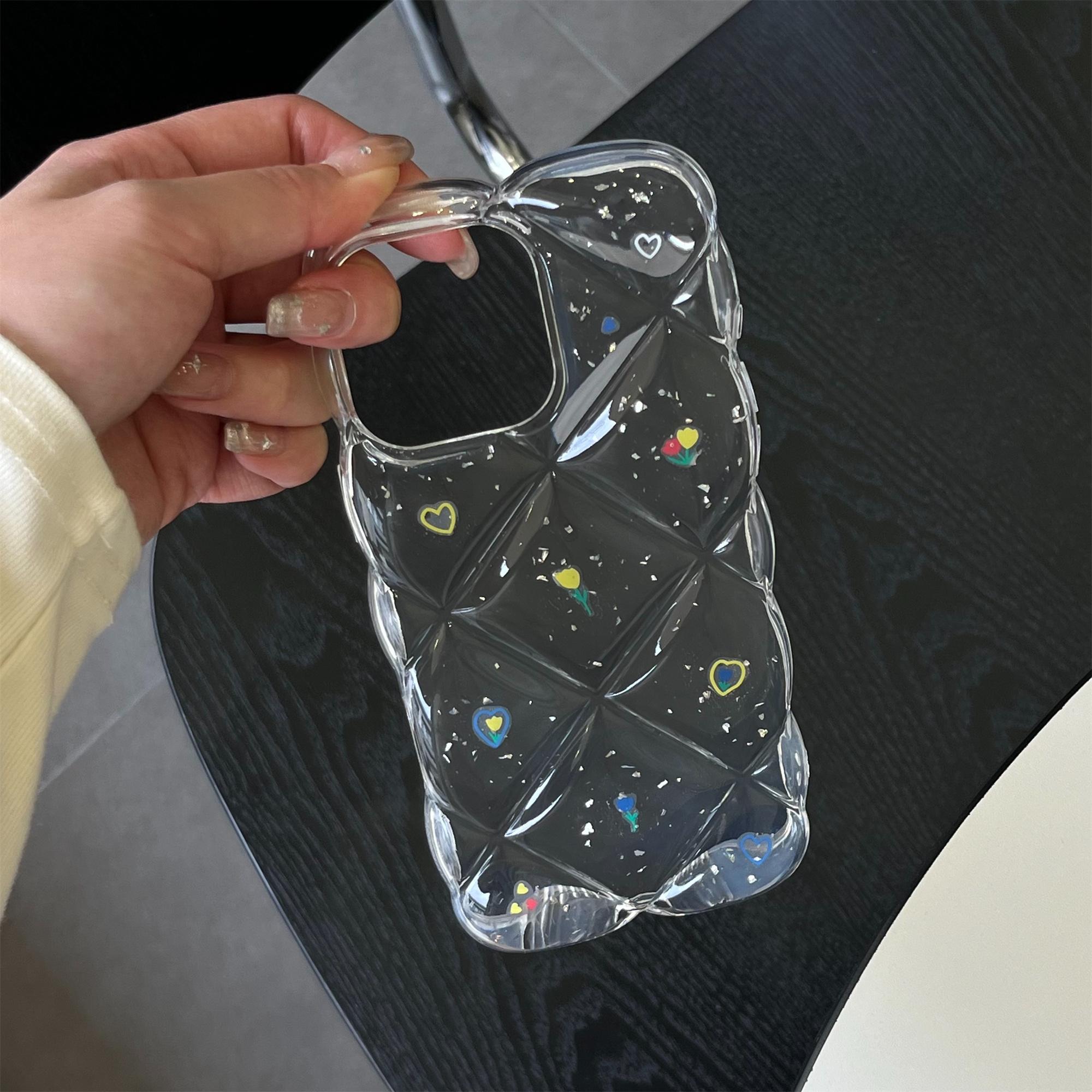 

For iPhone 15 Pro Max Case Creative Rhombus Floral Pattern TPU Phone Cover Style B