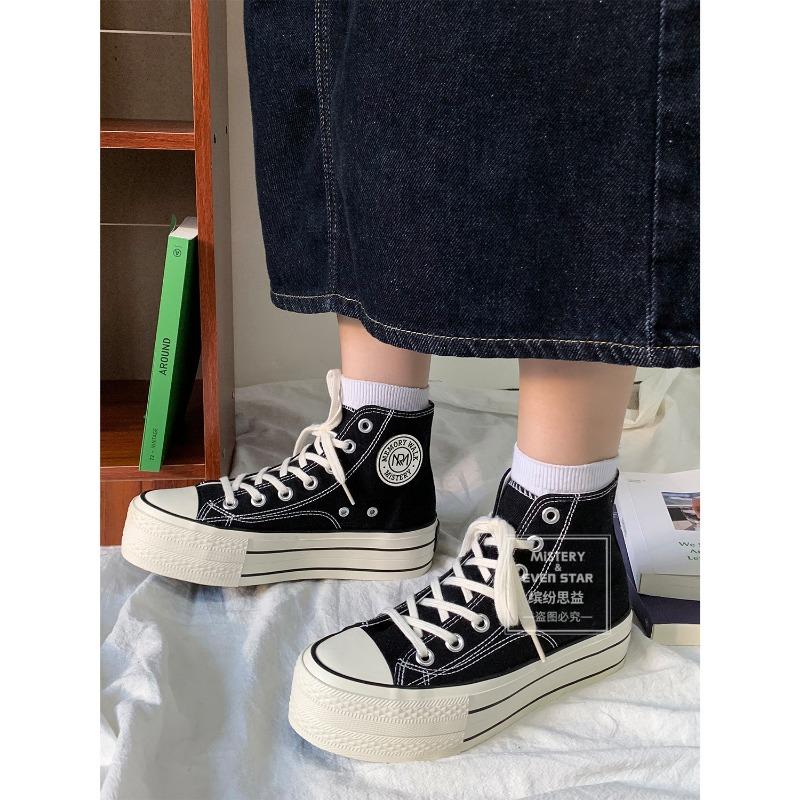 Thick-soled heightening canvas shoes female student muffin shoes 609