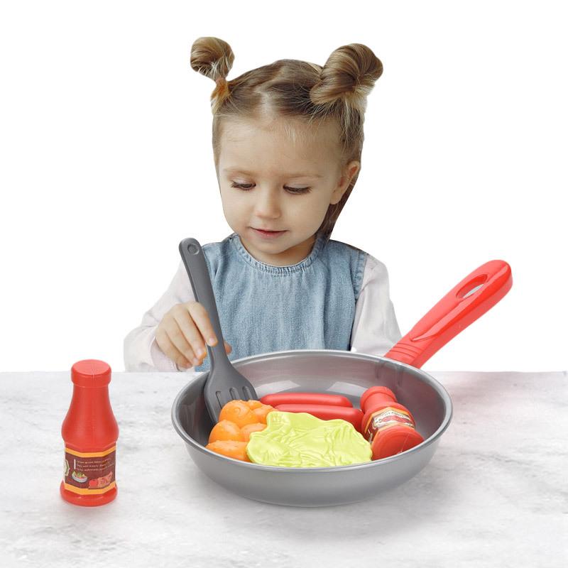 Children Kitchen Food Toys Simulation Frying Pan Vegetables Steak Bread Hot Dog Omelette Play Toy Set for Kids Girls Education