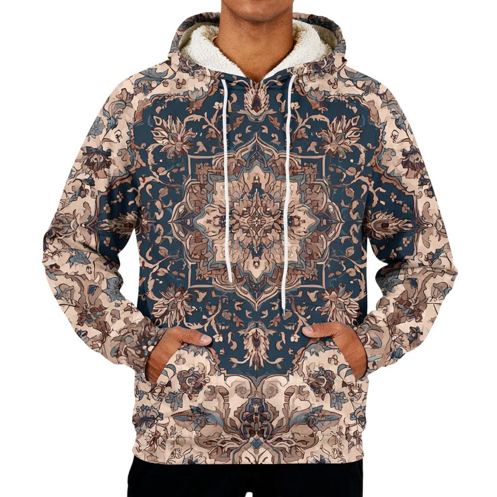 Herr långärmad fleecehuvtröja med fickor, casual