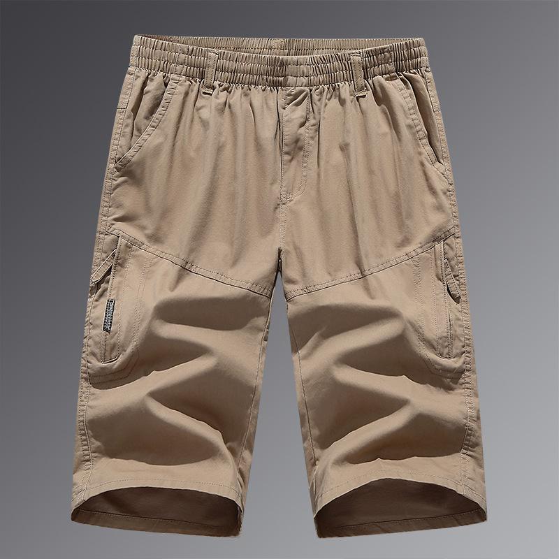 

Шорты Seven Points для мужчин на лето, облегающий крой, большие размеры, свободный крой, для людей среднего и пожилого возраста, эластичный пояс, спортивные брюки, рабочие брюки для мужчин L хаки