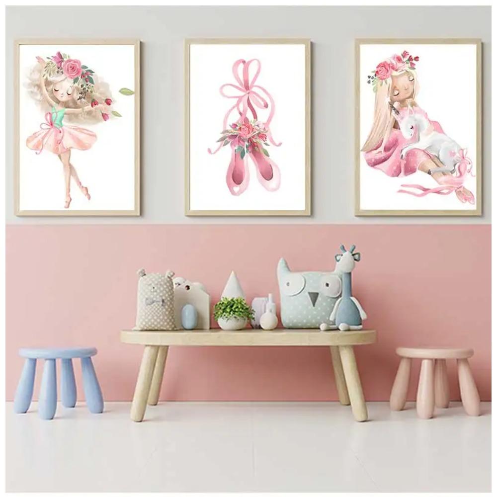 Rabbit Unicorn Nordic Posters And Prints Wall Art Canvas Painting Pictures Kids Room Decor Cute Ballet Girl Rose Flowers
