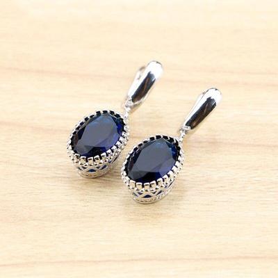 Bijoux en argent 925, boucles d'oreilles pendantes en zircone cubique bleue pour femmes