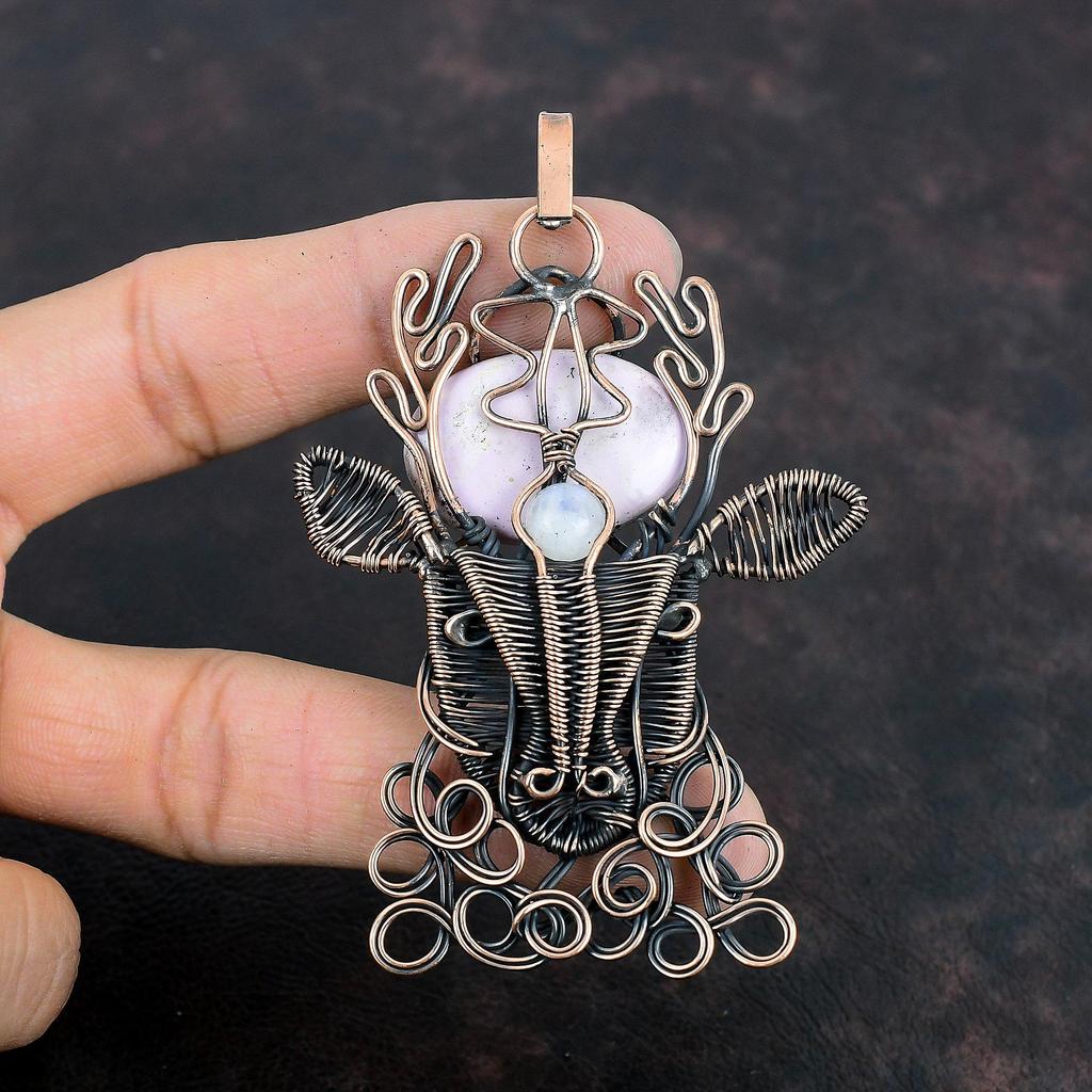 Phosphosiderite Pendant Copper Wire Wrapped Pendant Deer Face Pendant Rainbow Moonstone Pendant Handmade Gemstone Jewelry Anniversary Gifts