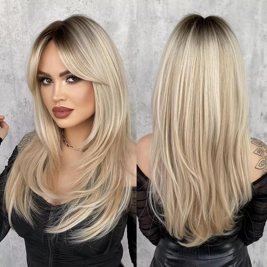 Brand New High Quality Synthetic Hair Long Straight Wigs Bangs for Women Natural Look