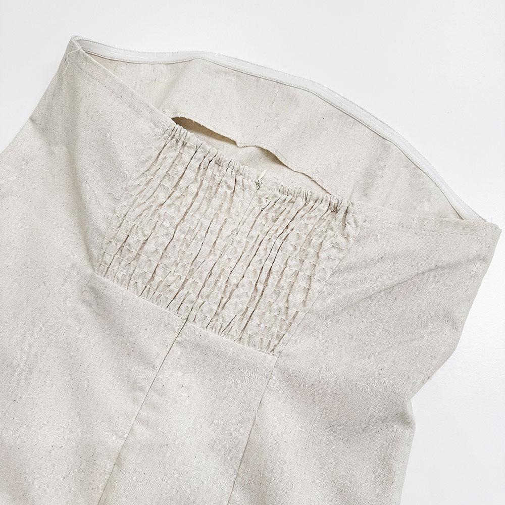 Summer New Vacation Style French Dress Khaki Cotton Linen Strapless Backless Long Dress for Women