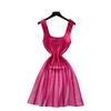 Knitted Dress Women's Summer New High-end Square Neck Sleeveless Suspender Waist Bright A-word Short Skirt