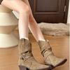 Cowhide Edition~ Boots Coarse Heel Frosted Western Boots Autumn and Winter High Heel Pile Boots Retro Versatile Folded Knight Boots