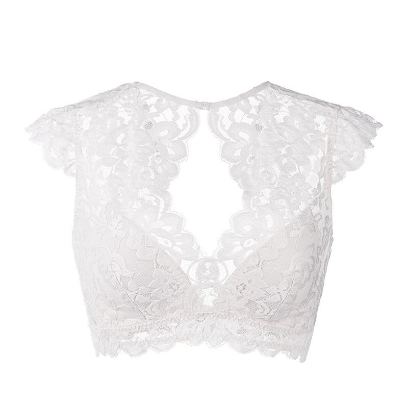French silk deep V beautiful back bra, mulberry silk sexy lace cuffs, breast underwear S белый