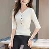 Early autumn seven-quarter-sleeved knitted sweater medium-sleeved top bottoming shirt