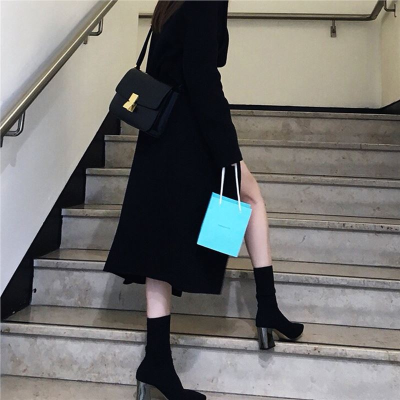 Boots Women 2024 Autumn and Winter Women's Shoes Versatile Elastic Short Boots Women Thick Heel Pointed Internet Celebrity Fly Knitting Boots Women