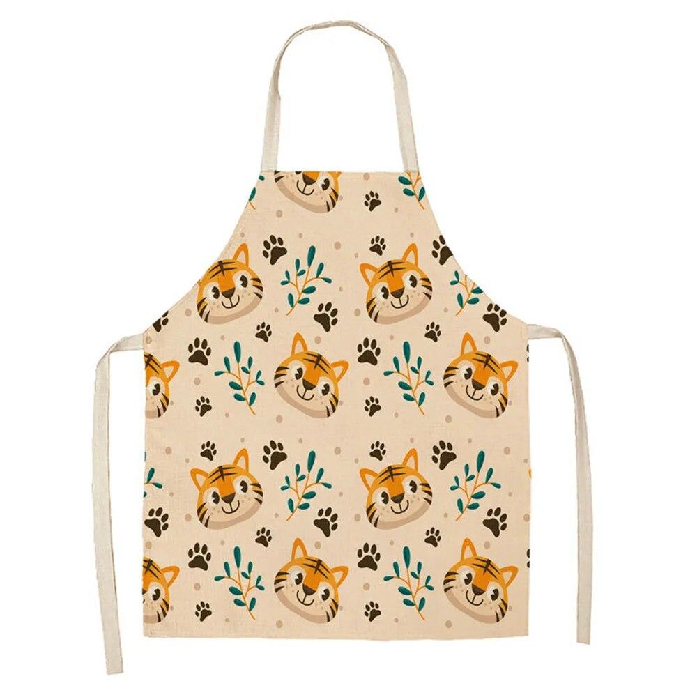 Cartoon Cute Tiger Elk Giraffe Print Kitchen Apron 68x55cm Adult Women's Sleeveless Cooking Apron Household Cleaning Tools
