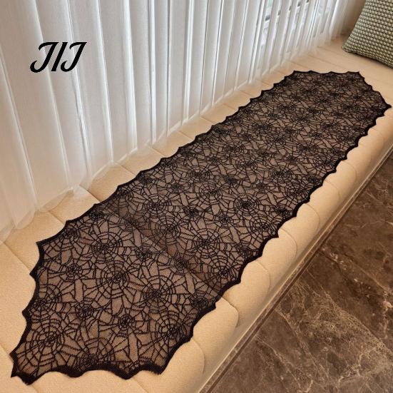 Black Hollow Lace Tablecloth Halloween Table Runner, Spider Web Runners, 17.7 X Retro Cocktail Party Decor 70.9Inch for Home Dinner Kitchen