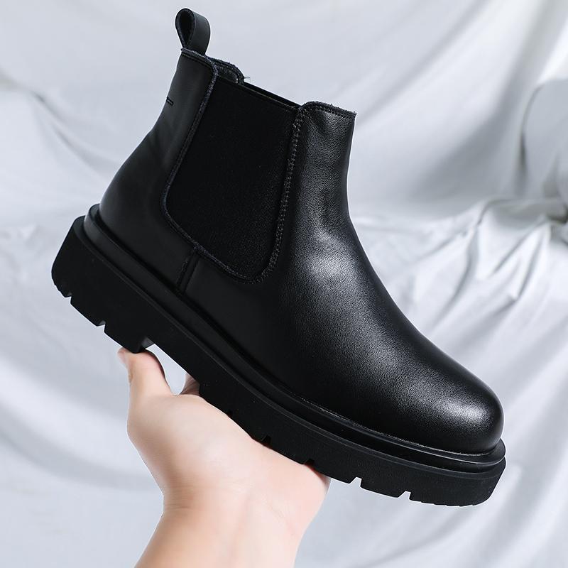 big size mens fashion chelsea boots black tide platform shoes cowboy original leather boot handsome autumn winter ankle botas