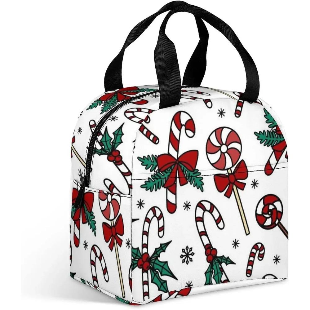 

Конфета тростника красная рождественская мультяшная сумка для обеда для мужчин, женщин, детей, пикника на открытом воздухе, работы, школы, ланч-бокс Bento, изолированный подарок 22x20x13CM слоновая кость