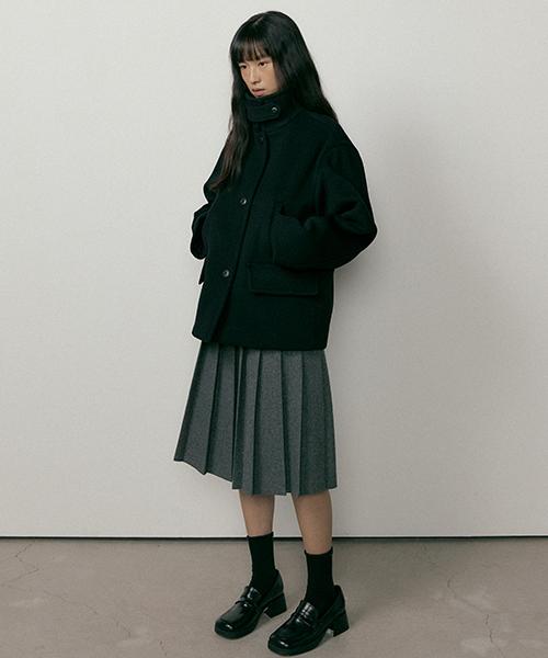 Lingseoul Standard Wool Half Coat-Black
