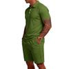 Men Short Sleeve Polo Shirt and Shorts Set Casual Two Piece Outfits Button Down Collar Top and Elastic Waist Bottoms for Daily Wear
