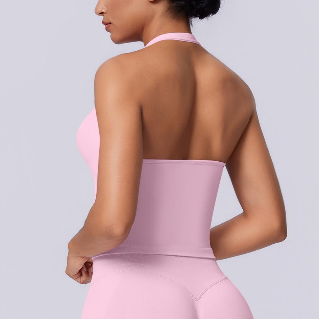 Solid Color Halterneck Beautiful Back Tight Sports Vest Sports Running Fitness Yoga Clothing Tops For Women