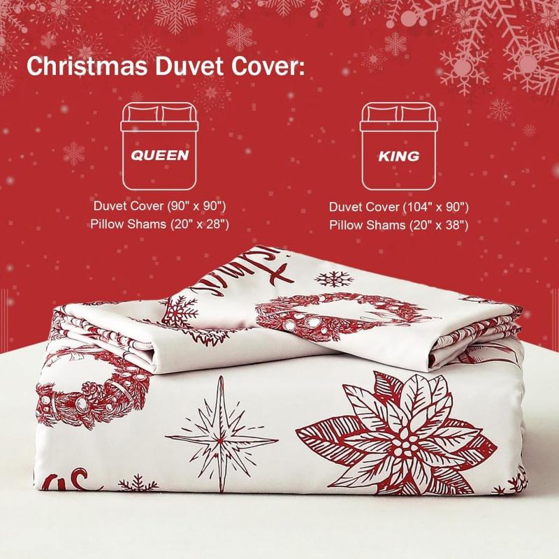 3 Red Christmas Duvet Covers With reindeer, snowflakes, farmhouse, Soft Microfiber Including 2 Pillowcases
