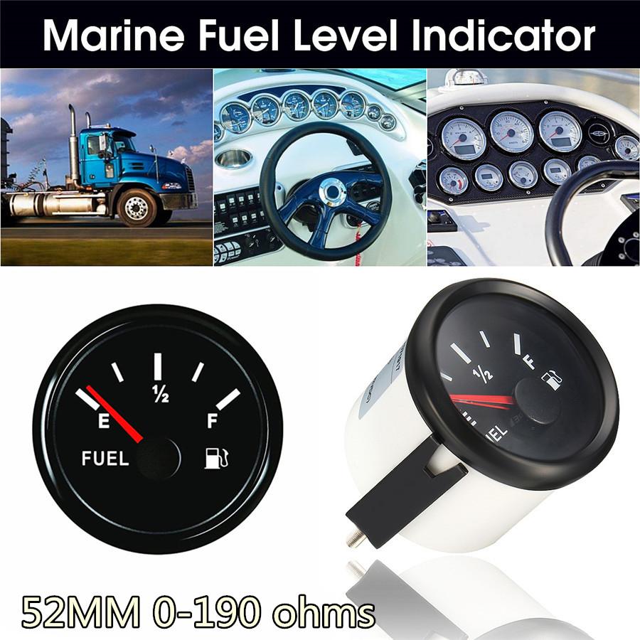 0-190 Ohms Universal 52mm Boat Fuel Level Gauge Marine Yacht Trim Tank Indicator