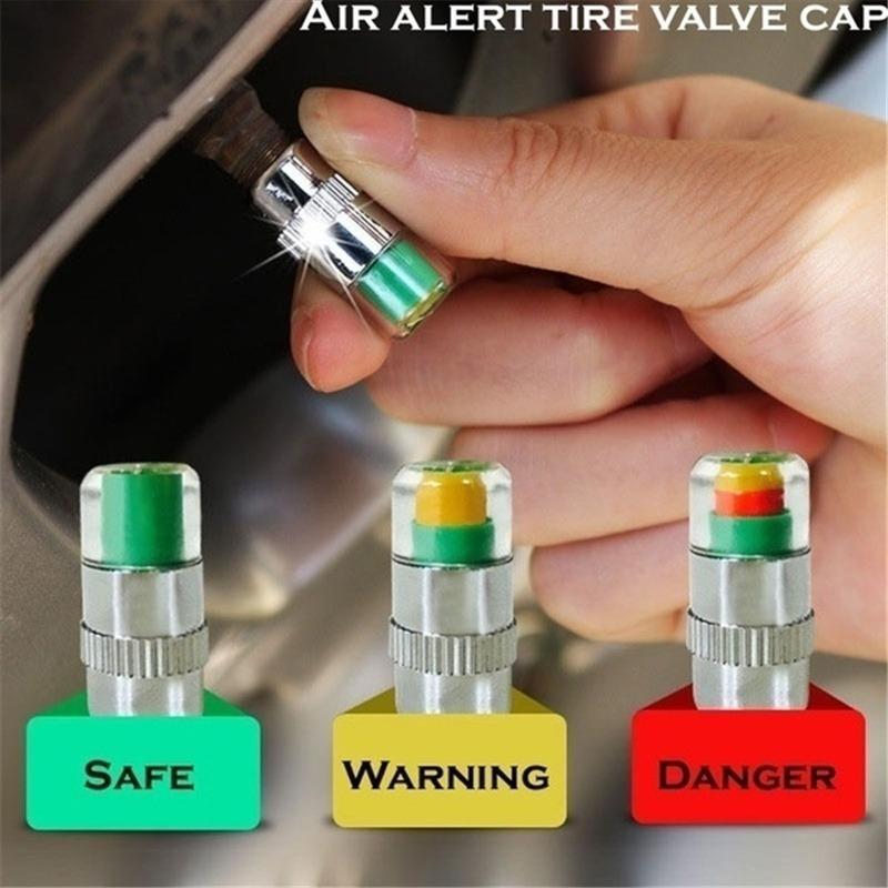 4Pcs/Set Tire Pressure Detection Auto Tire Caps Pressure Monitoring Cap Visual Alert Fit Standard Valve Stem