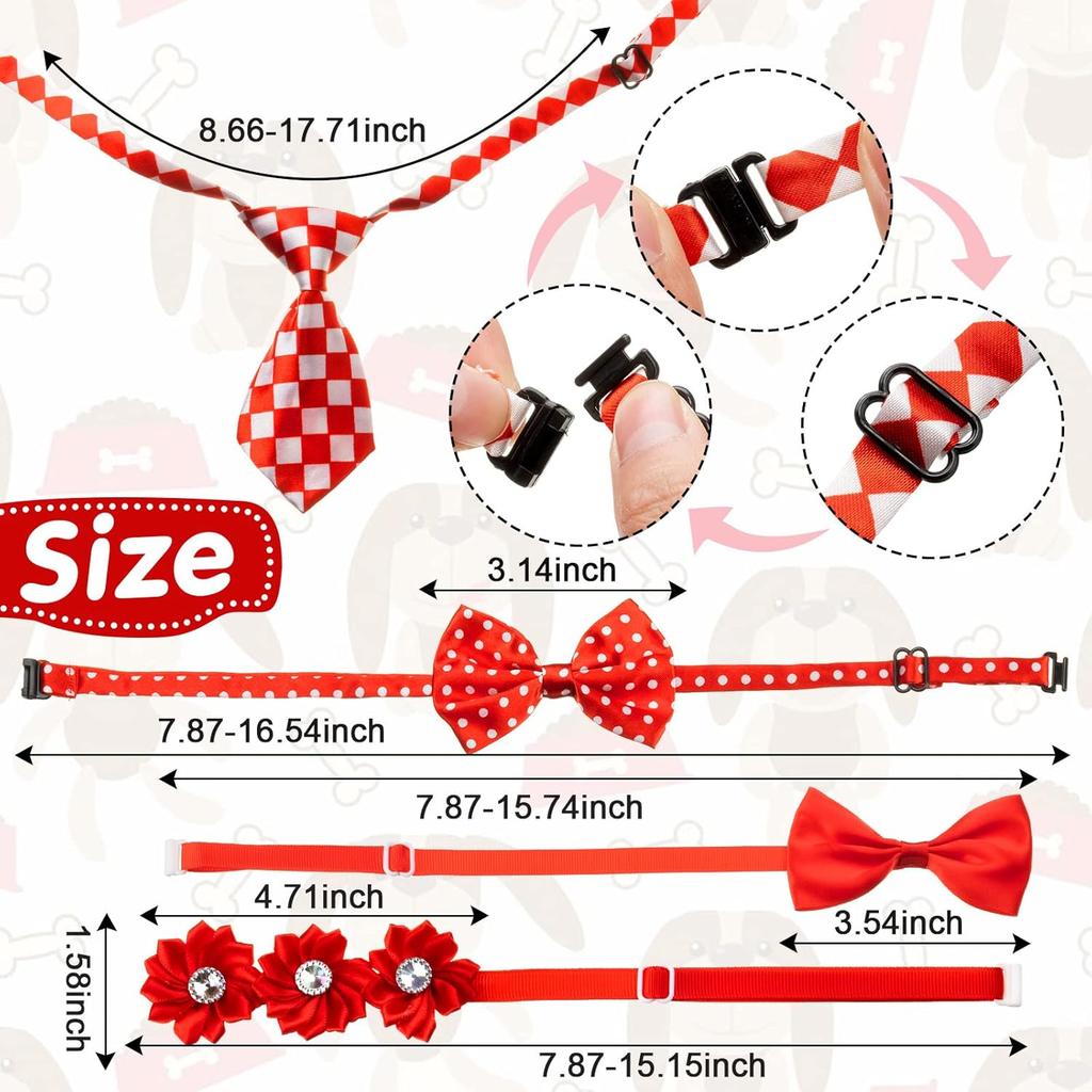 Chumia 100 Pcs Adjustable Dog Ties Set Includes 50 Bow Ties 25 Neckties 25 Flower Neck Tie Assorted Bowtie Collar Grooming Accessories for Medium