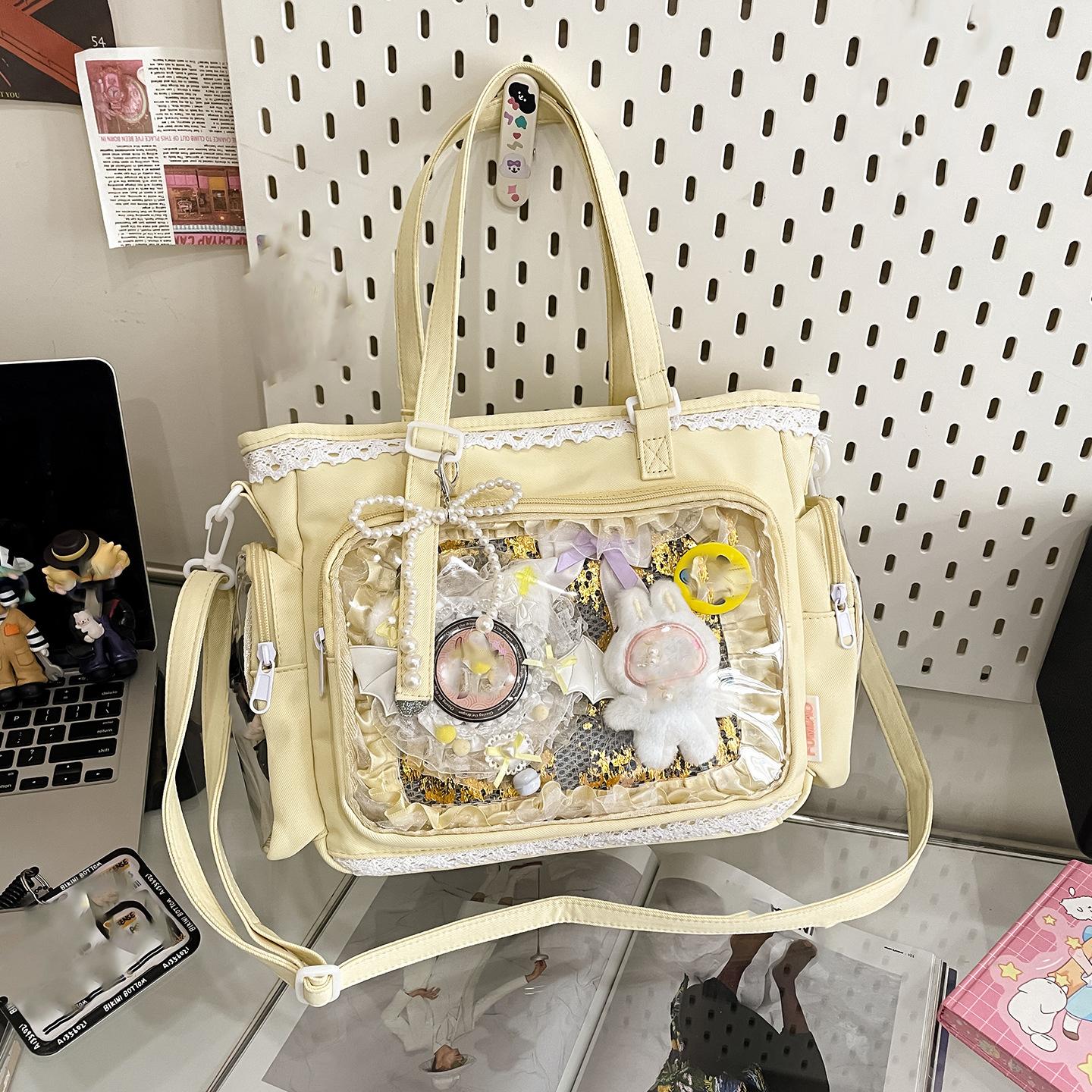

Милая японская сумка ита в стиле Y2K, прозрачная сумка-тоут через плечо, большая вместимость, повседневная сумка кроссбоди, сумки для DIY-дисплея One Size жёлтый