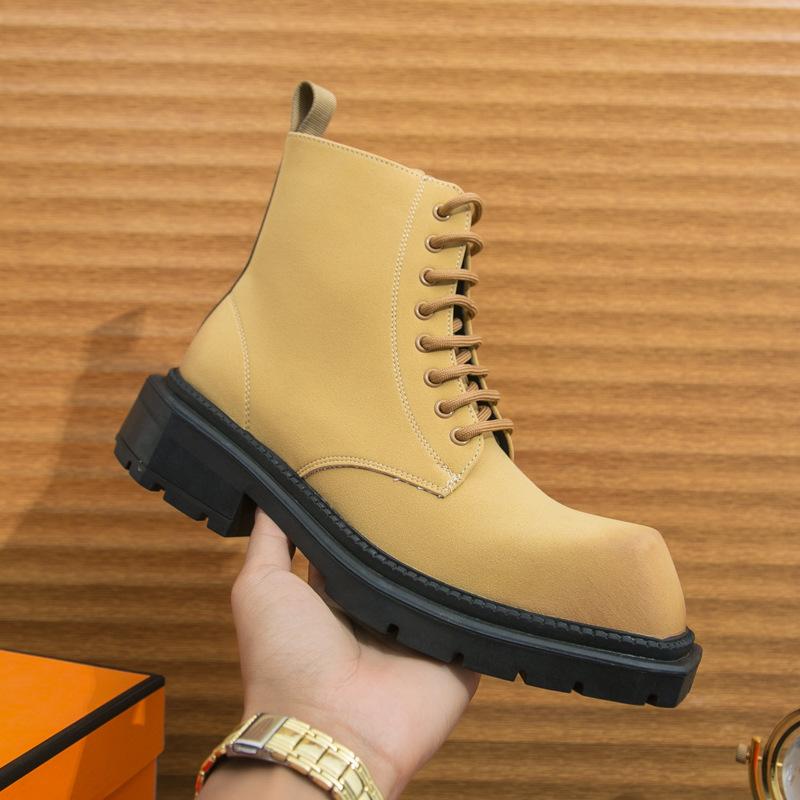 

Большие размеры Ботинки Martin мужские осенние высокие повседневные британские локомотивные туфли ретро модный бренд увеличивающие высоту головы кожаные ботинки 45 жёлтый