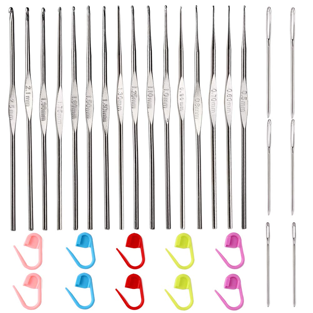 Lace Crochet Hooks Set 0.5mm-2.5mm Small Crochet Hooks Crochet Needles for Crocheting Yarn with Stitch Markers