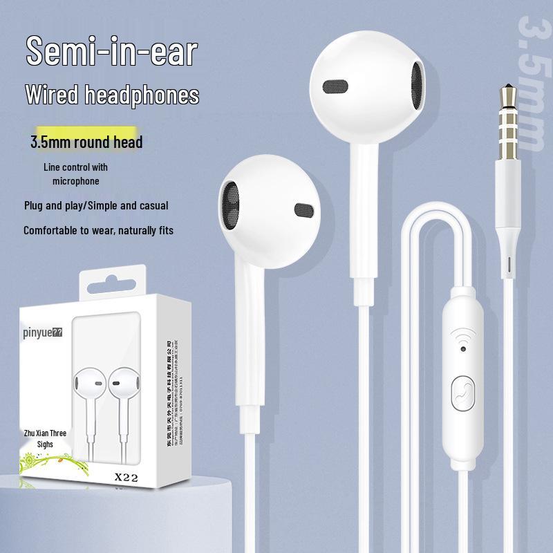 3.5mm Wired Earphones with Mic, Bass Surround Sound, Compatible with Apple & Android
