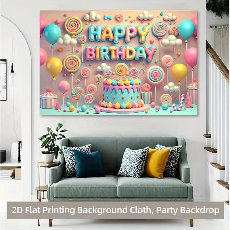 2D Sweet Cake Candy Happy Birthday Backdrop for Baby Shower Party Supplies