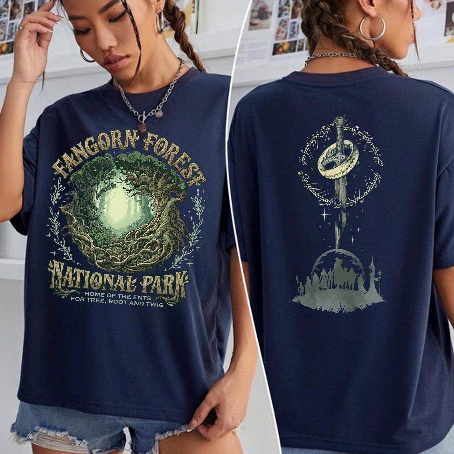 LOT Rings Fangorn Forest Shirt, Wizard Reading Gift, Fangorn National Park TShirt, Fantasy Mystical Landscapes Tee, Bookish Reader Tee XL
