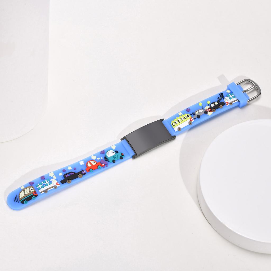 Personalized Bracelet  for Little Boy Girl, Adjustable Silicone ID Wristband with Cute Car Link, Engraving Emergency Jewelry