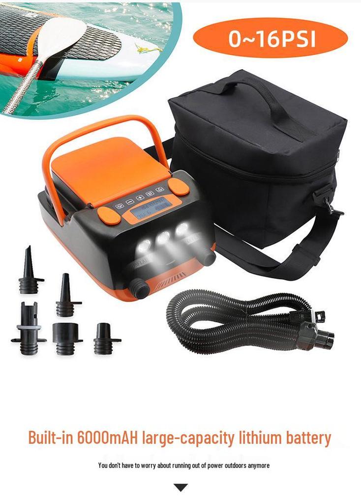 High-Pressure 12V Car-Mounted Electric Inflatable Pump for Kayaks, SUPs, Surfboards, and Rafts - 6000 Inflation Rechargeable Pump