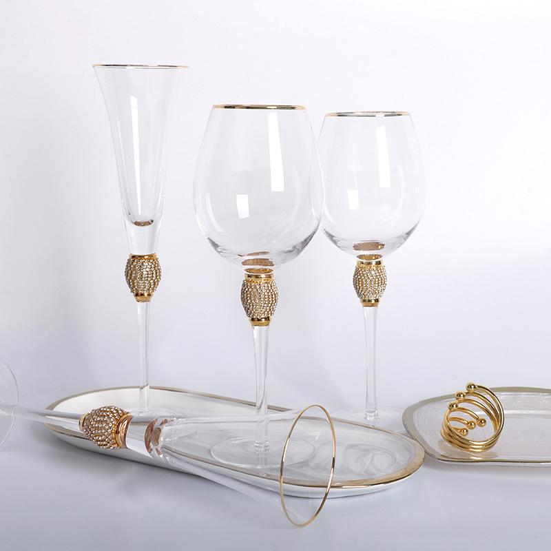 Set di Bicchieri di Cristallo Borosilicato con Strass Phnom Penh: Bicchieri da Cocktail e Champagne, Calici da Vino Rosso