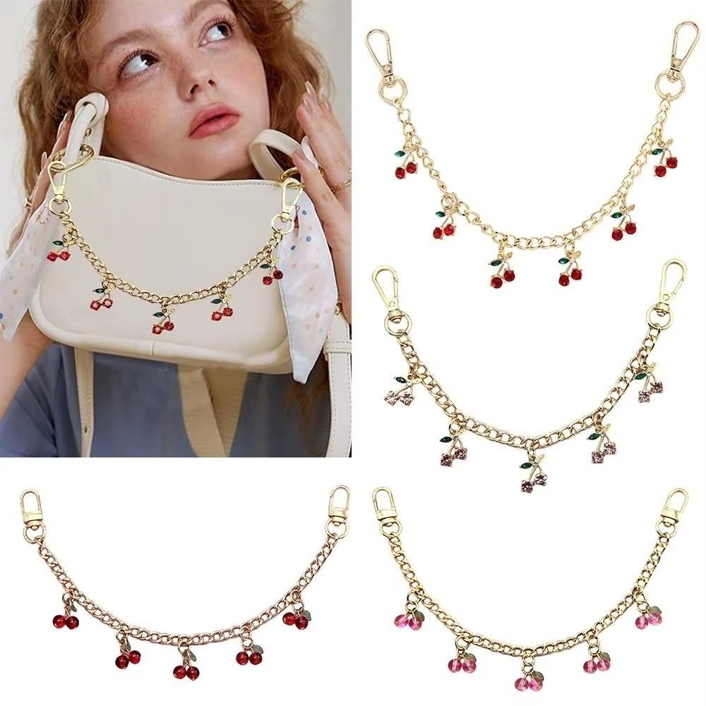 DIY Zinc Alloy Bag Hanging Chain with Cherry Pendant Detachable Shoulder Bag Carrying Chain Replacement Chain for Woman