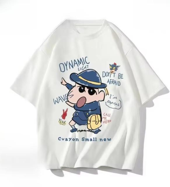 2026 Summer Comic Form Crayon Shinchan Image 100 Cotton Printed Oversize Casual Tshirt Adult Children Parentchild Top y2k