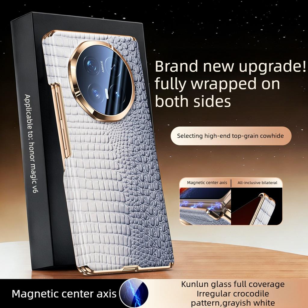 [[Dual-axis Protection] for Honor Magic V6 Case Luxurious Genuine Leather for Magsafe Wireless Charging Premium Back Phone Case