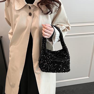 Fashion Light Luxury Sequin Handbag Shiny Design Sense High-end Texture Mini Bucket Bag Women's New Portable Shoulder Bag