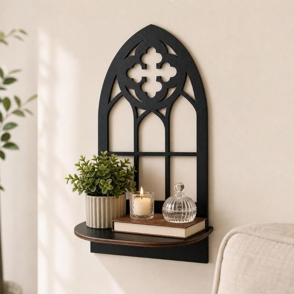 Gothic Style Floating Shelves Wooden Wall Hanging Decor Home Decor Wall Mounted Shelf Indoor Use