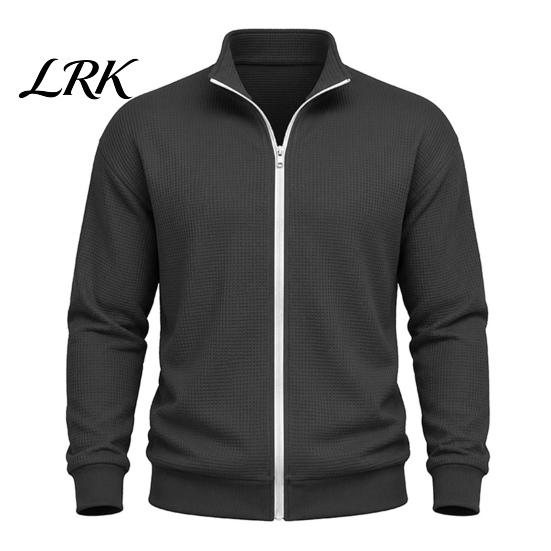 Klassischer Amerikanischer Stil Herren Außenbekleidung Waffelstrick Reißverschluss Jacke, Langarm Umlegekragen Moderne Truckerjacke Lässiger Cardigan Sweatshirt,