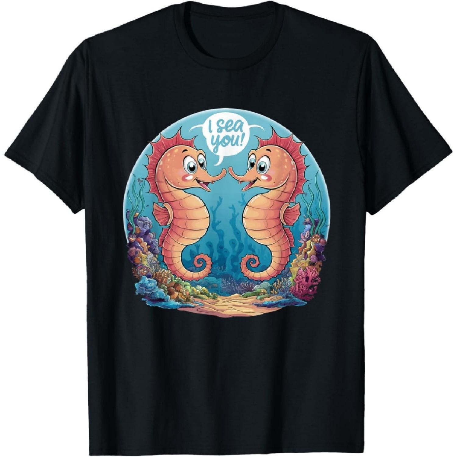 Underwater World Seahorse Couple I Sea You Cute Ocean Design T-Shirt S