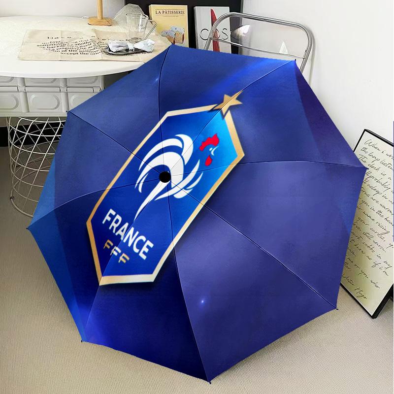 France Football Emblem Automatic Folding Umbrella - 8-Rib Travel Umbrella with Auto Open/Close & Portable Gifts for Holidays or Birthdays