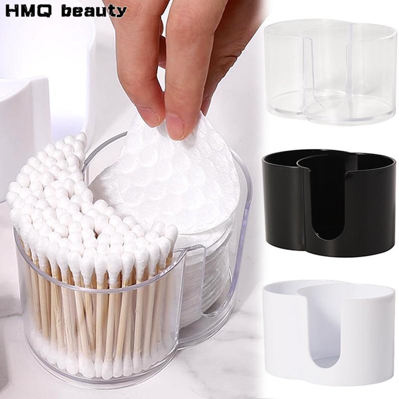 2-In-1 Cotton Swab Storage Box Acrylic Makeup Organizer Cotton Pad Holder Double Hole Circular Dispenser Cosmetic Organization