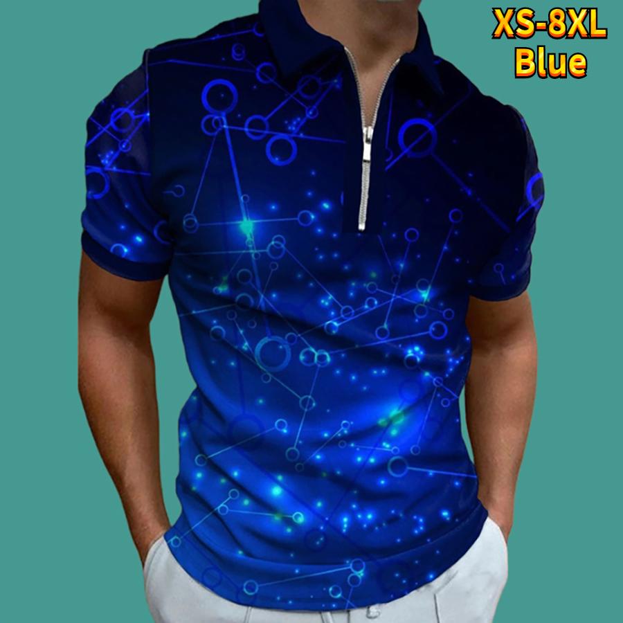 Rahat Yaka T-shirt Genç erkek Moda Fermuar kısa kollu tişört erkek 3D Altın Dikiş Baskı T Gömlek
